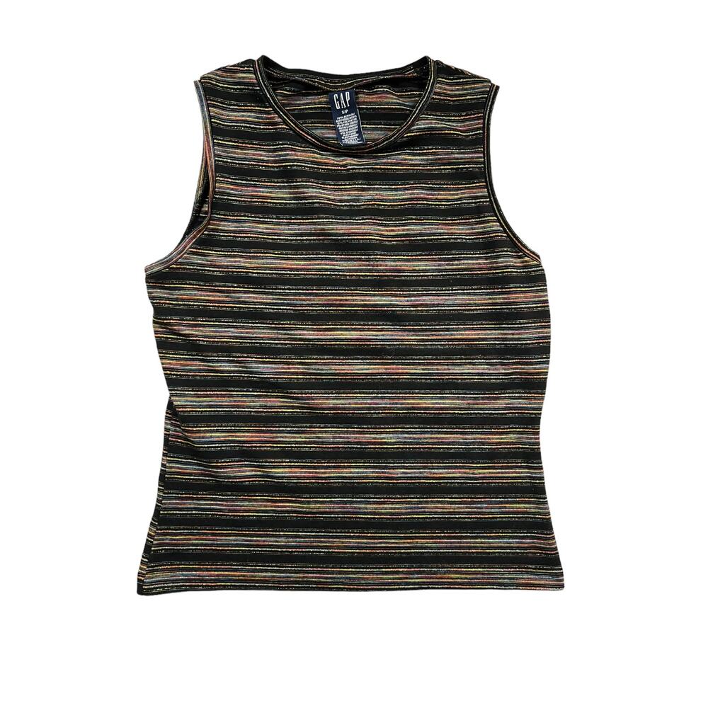 GAP Black and Rainbow Glitter Stretch Tank Top Small - Picture 1 of 5